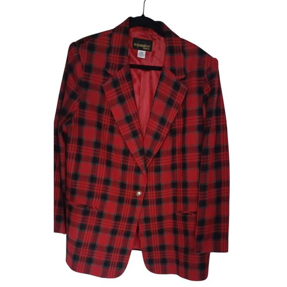Requirements Jackets & Blazers - Vintage Requirements Red Black Plaid Blazer Size 20W Wool Blend Career Jacket